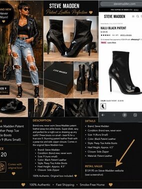 Steve Madden Black Patent Peep Toe Ankle Boots